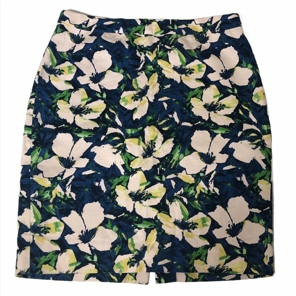 J. Crew Pencil Skirt Blue Floral 8 - Picture 1 of 7